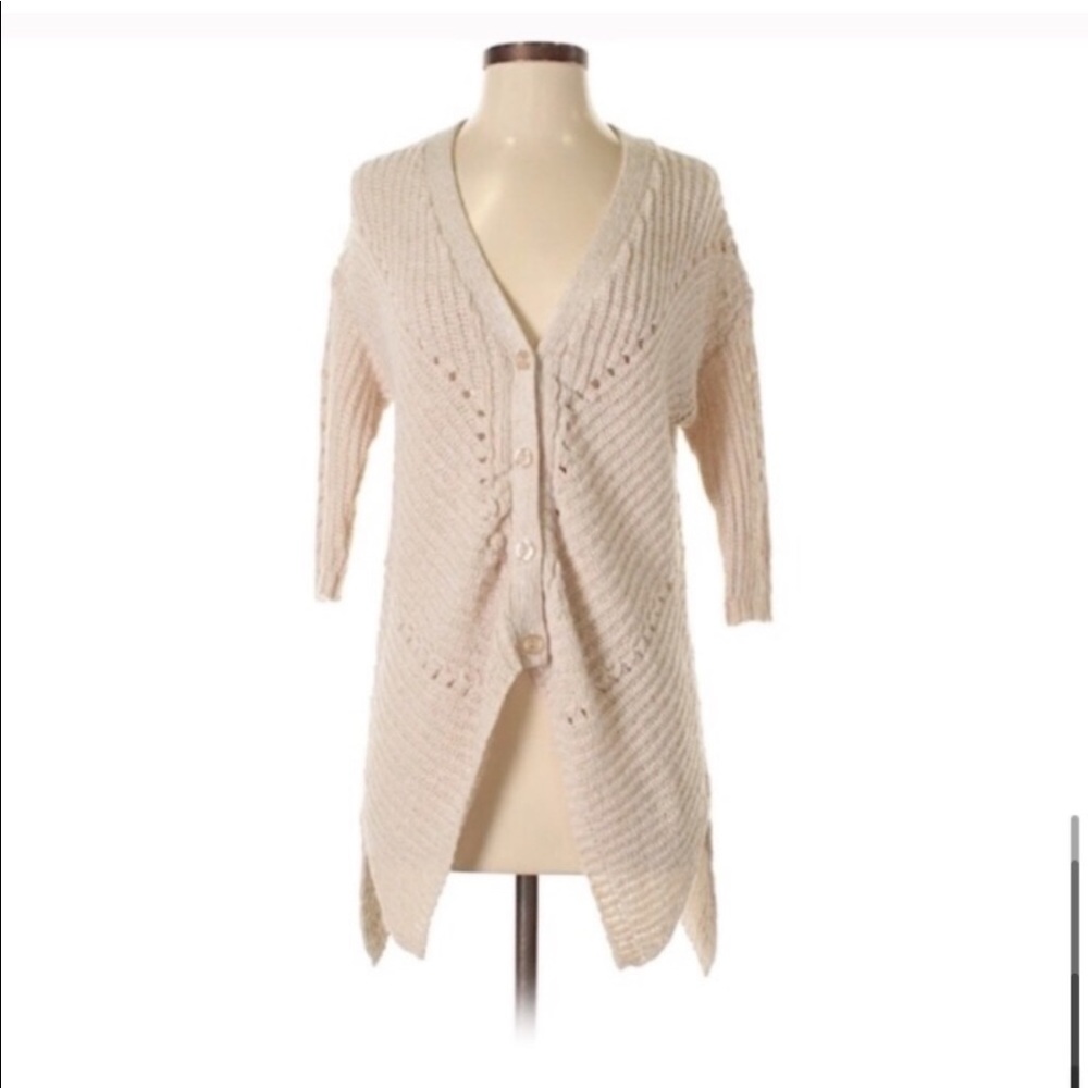 Anthro Angled Hem 3/4 Sleeve Cardigan Sweater